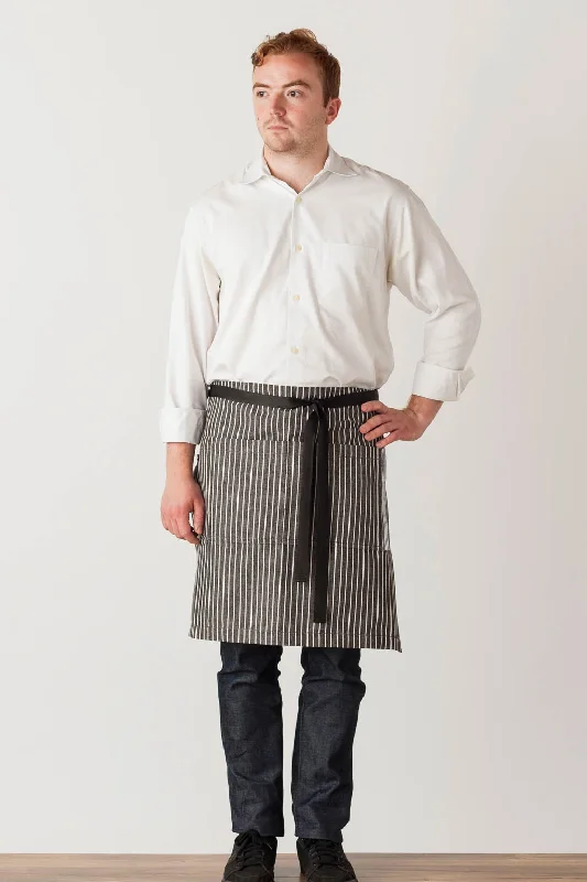 Bistro Middly Apron, 20"L, Charcoal Black and White Stripes, Men and Women