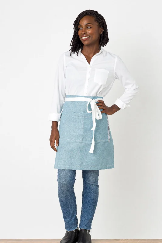 Bistro Middly Apron, 20"L, Powder Blue with White Straps, Men and Women