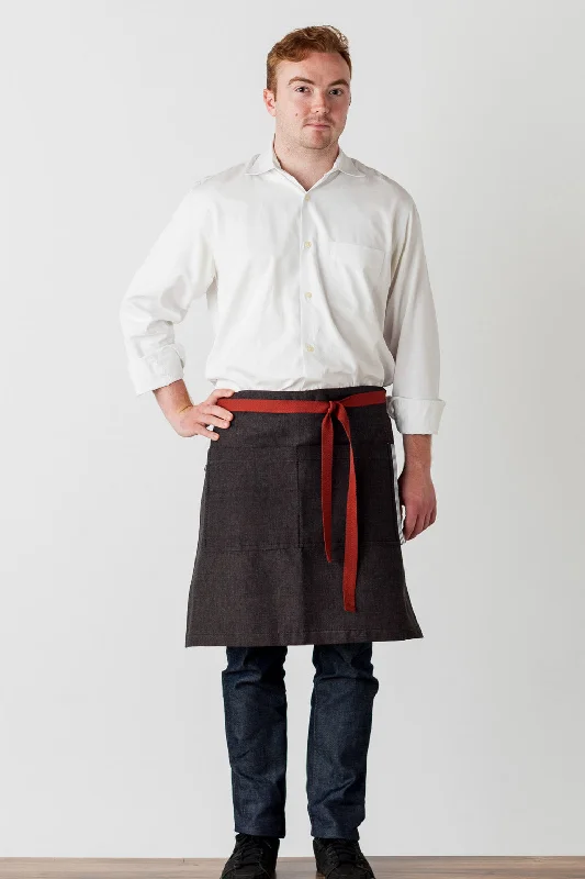 Bistro Middly Apron, 20"L, Charcoal with Red Straps, Men or Women