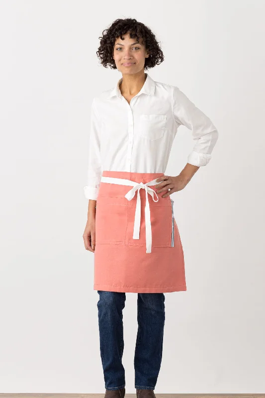 Bistro Middly Apron, 20"L, Coral Pink with White Straps, Men and Women