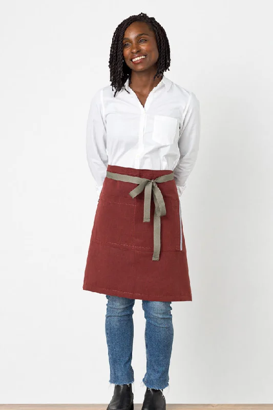 Bistro Middly Apron, 20"L, Maroon with Tan Straps, Men and Women