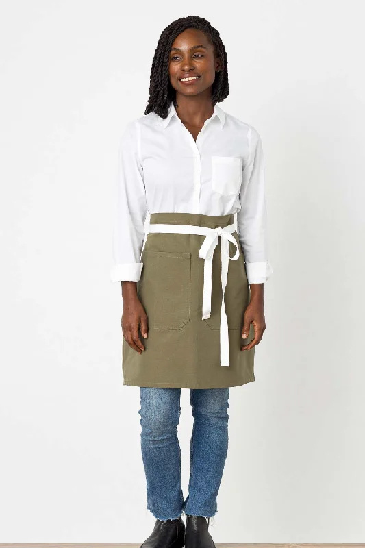 Bistro Middly Apron, Wrinkle Resistant, 20"L, Olive Green with White Straps, Poly-Cotton