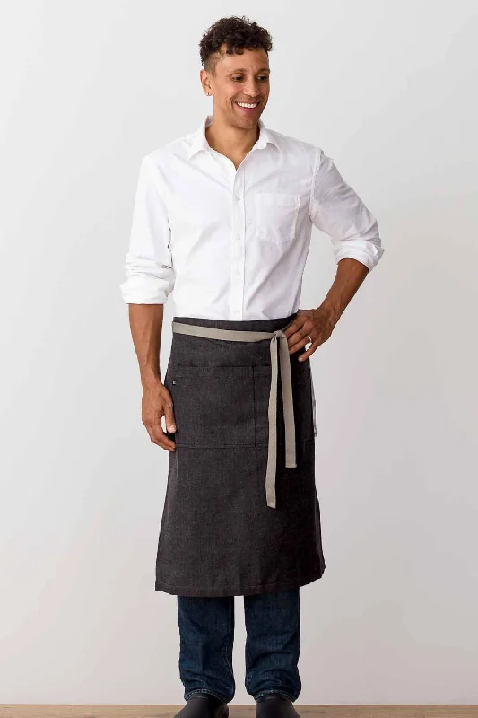 Bistro Longy Apron, 28"L, Charcoal with Tan Straps, Men or Women