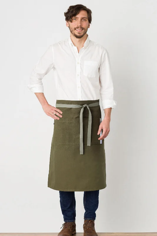 Bistro Longy Apron, 28"L, Olive with Tan Straps, Men or Women