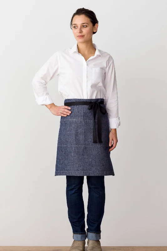 Bistro Middly Apron, 20"L, Blue Denim w/Black Straps, Men and Women