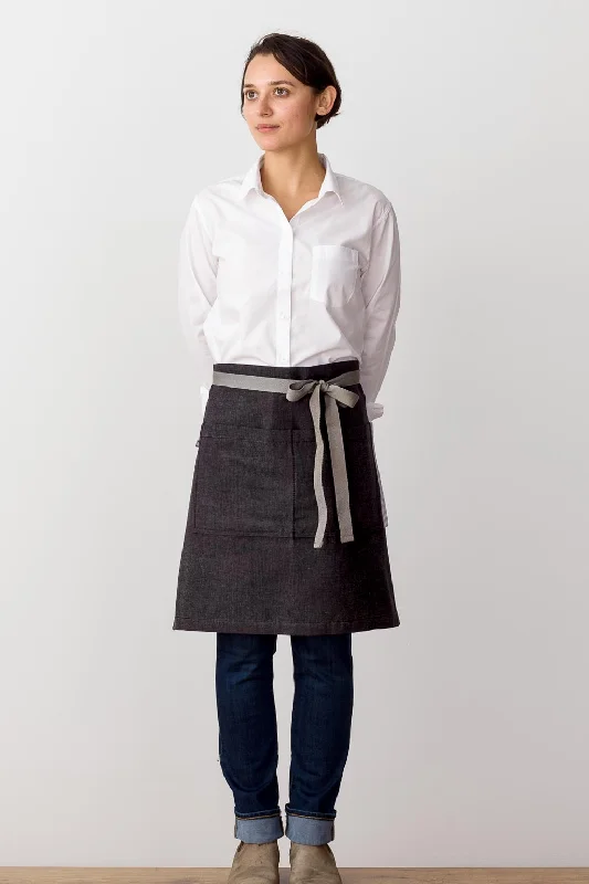 Bistro Middly Apron, 20"L, Charcoal Black with Tan Straps, Men and Women