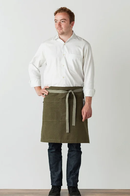 Bistro Middly Apron, 20"L, Olive with Tan Straps, Men or Women