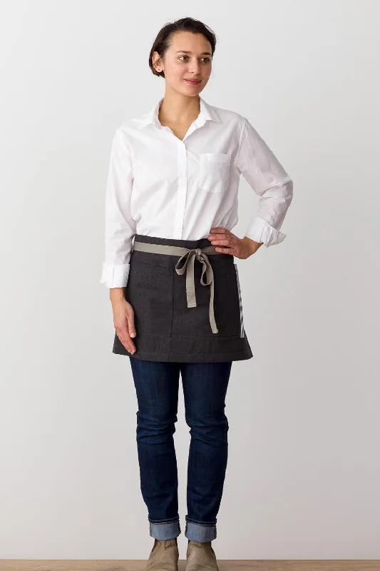 Bistro Shorty Apron, 14"L, Charcoal with Tan Straps, Men or Women