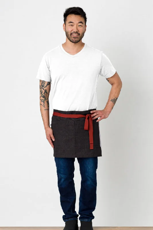 Bistro Shorty Apron, 14"L, Charcoal with Red Straps, Men or Women