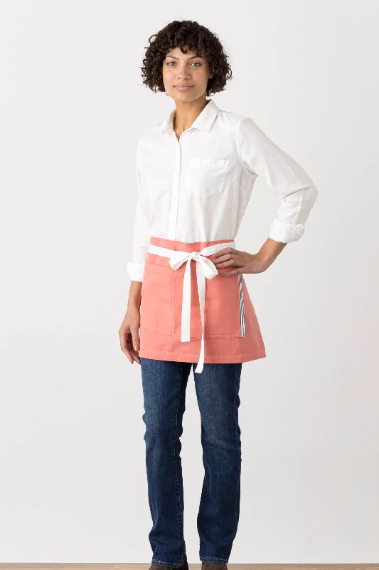 Bistro Shorty Apron, 14"L, Coral Pink with White Straps, Men or Women