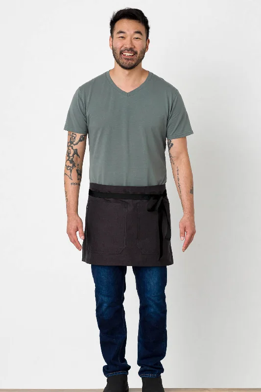 Bistro Shorty Apron, Wrinkle Resistant, 14"L, Charcoal Black with Black Straps, Poly-Cotton