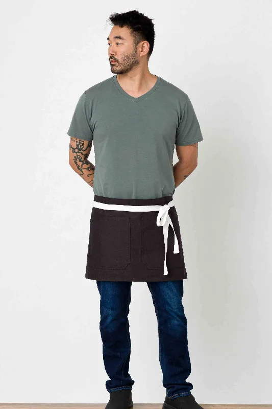 Bistro Shorty Apron, Wrinkle Resistant, 14"L, Charcoal Black with White Straps, Poly-Cotton