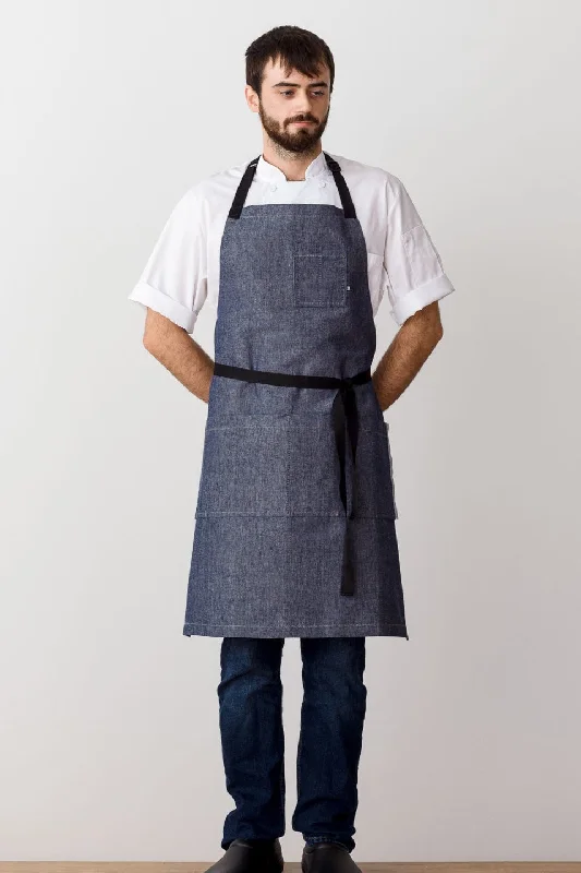 Classic Chef Apron, Blue Denim with Black Straps, Men or Women