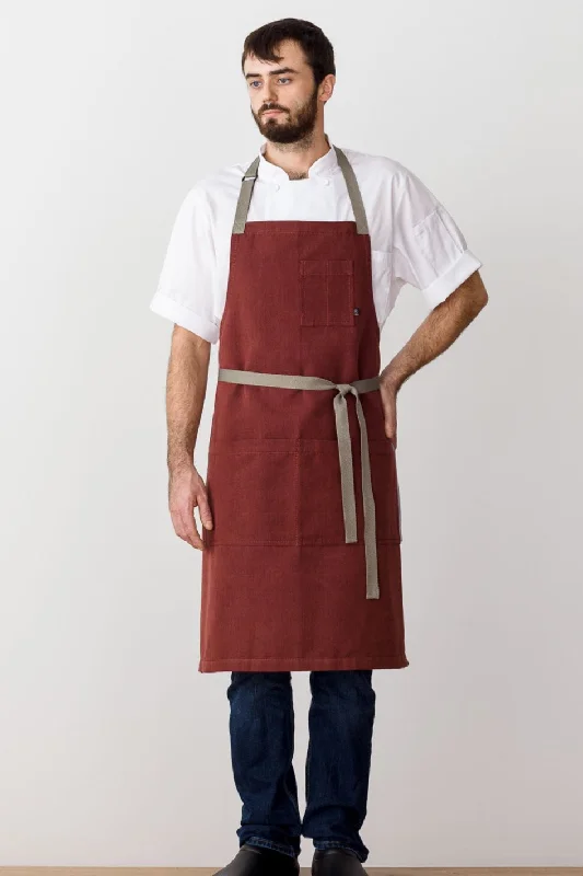 Classic Chef Apron, Maroon with Tan Straps, Men or Women