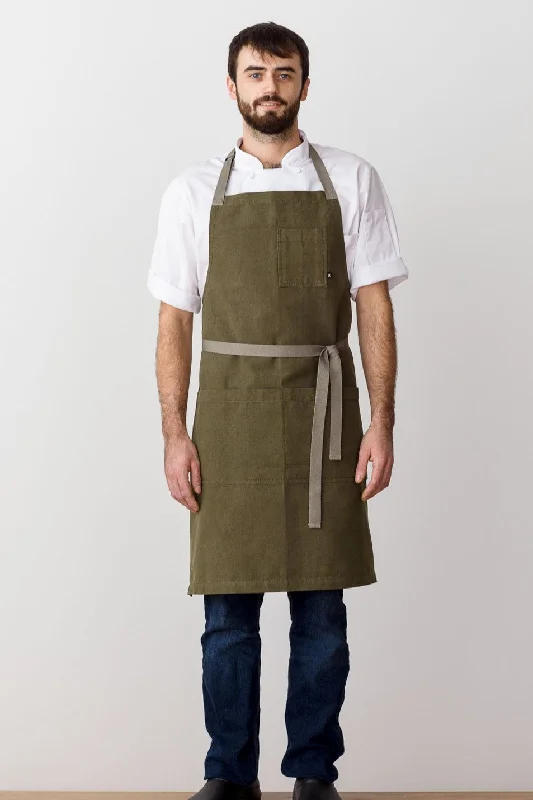 Classic Chef Apron, Olive with Tan Straps, Men or Women