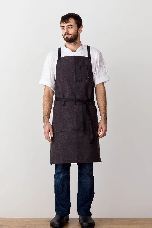 Cross-Back Chef Apron, Charcoal Black with Black Straps, Men and Women