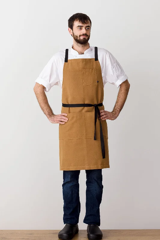 Cross-Back Chef Apron, Ochre with Black Straps, Men and Women