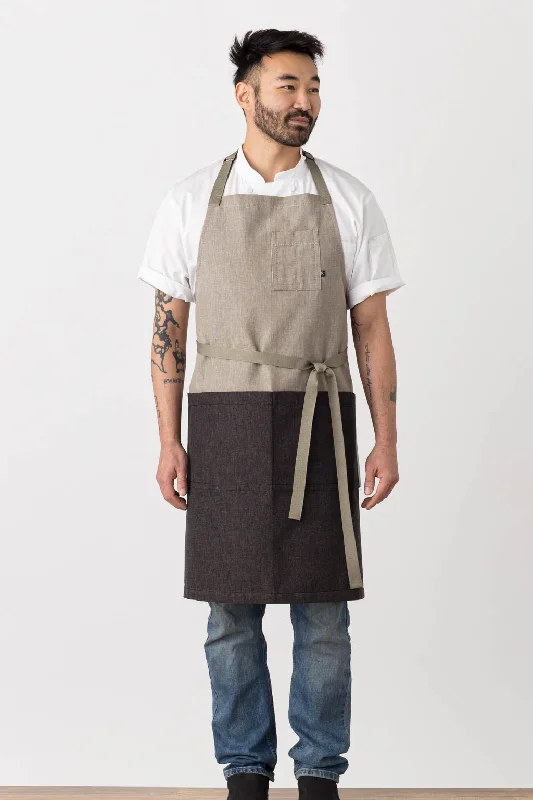 Classic Chef Apron, 2-Tone, Tan and Charcoal Black, Men or Women