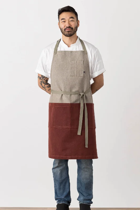 Classic Chef Apron, 2-Tone, Tan and Maroon, Men or Women