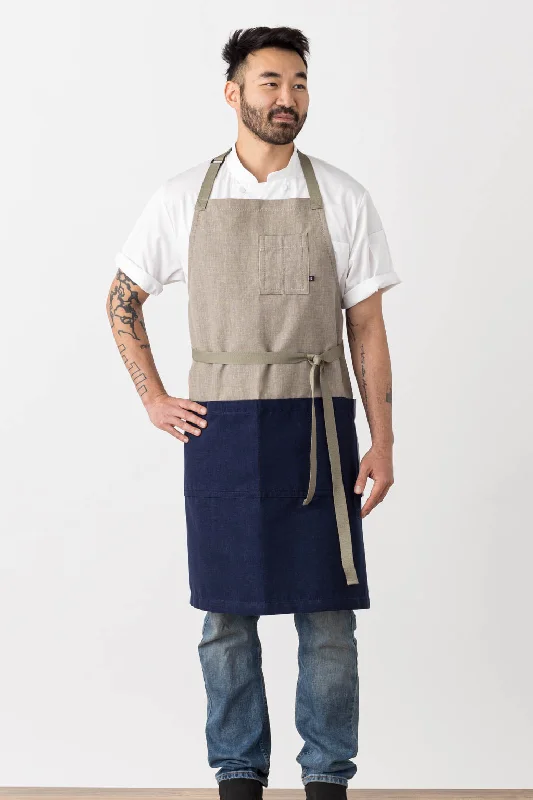 Classic Chef Apron, 2-Tone, Tan and Navy, Men or Women