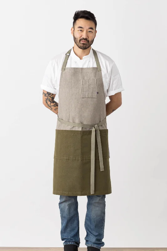 Classic Chef Apron, 2-Tone, Tan and Olive, Men or Women