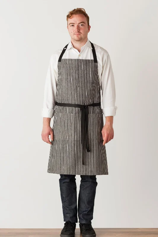 Classic Chef Apron, Charcoal Black and White Stripes, Men or Women