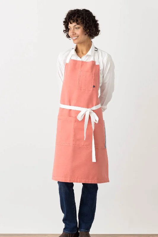 Classic Chef Apron, Coral Pink with White Straps, Men or Women