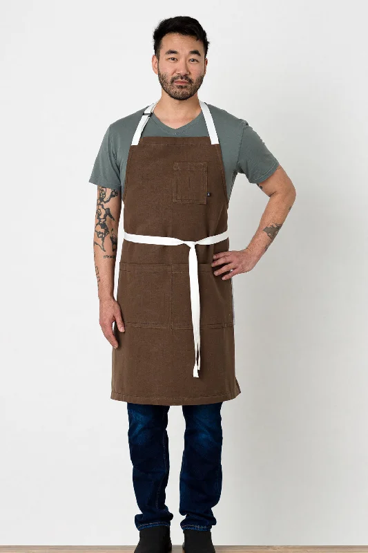 Classic Chef Apron, Dark Brown with White Straps, 34"L x 30"W, Men or Women