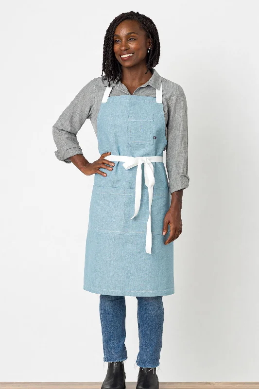 Classic Chef Apron, Powder Blue with White Straps, 34"L x 30"W, Men or Women