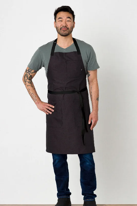 Classic Chef Apron, Wrinkle Resistant, Charcoal Black with Black Straps, Poly-Cotton