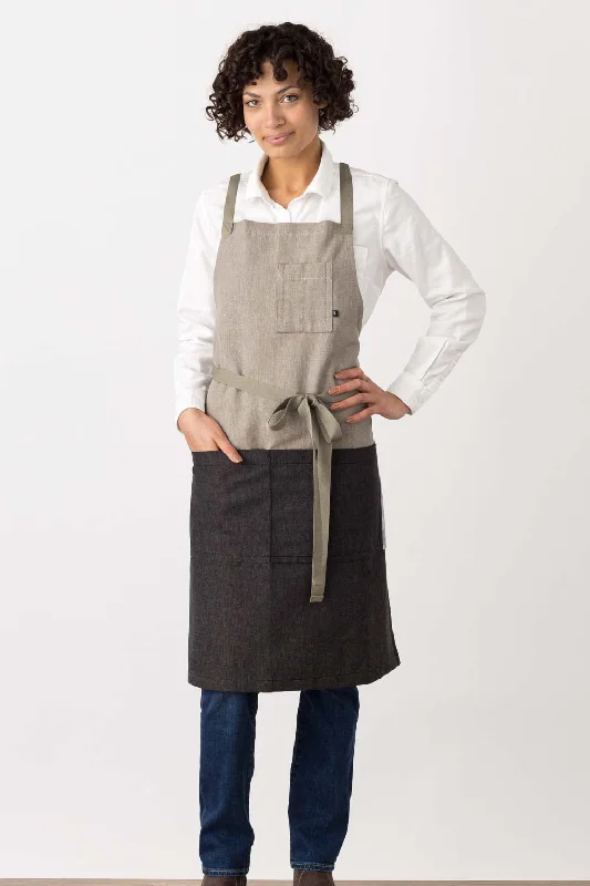 Cross-Back Chef Apron, 2-Tone, Tan and Charcoal Black, Men or Women