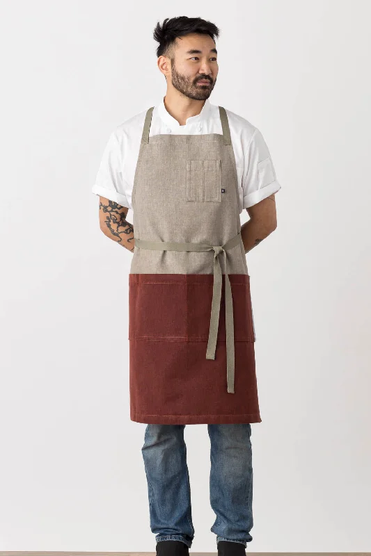 Cross-Back Chef Apron, 2-Tone, Tan and Maroon, Men or Women