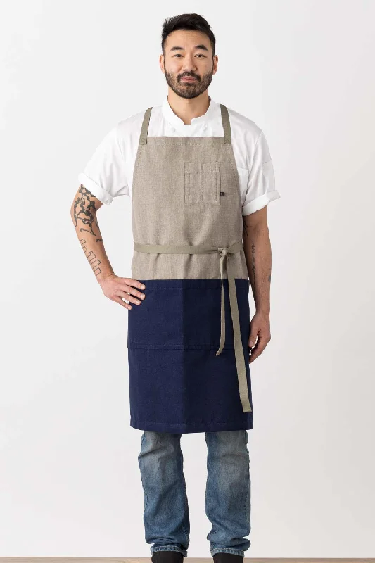 Cross-Back Chef Apron, 2-Tone, Tan and Navy, Men or Women