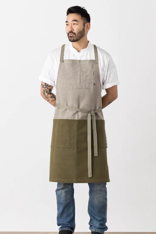 Cross-Back Chef Apron, 2-Tone, Tan and Olive, Men or Women