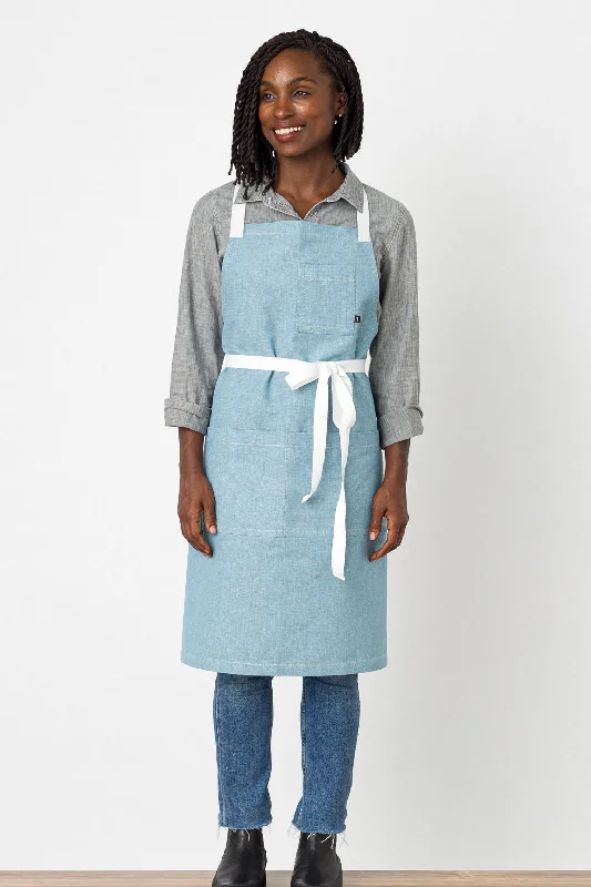 Cross-Back Chef Apron, Powder Blue with White Straps, 34"L x 30"W, Men or Women