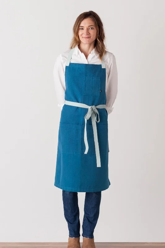 Cross-Back Chef Apron, 34"L, Seaside Blue with Ice Straps, Men or Women