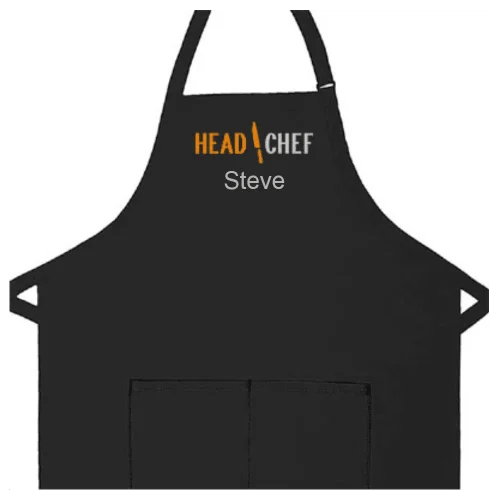 Personalized Apron Embroidered Head Chef Design Add a Name