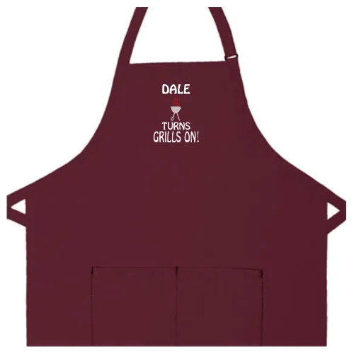 Personalized Apron Embroidered Turns Grills On Design Add a Name