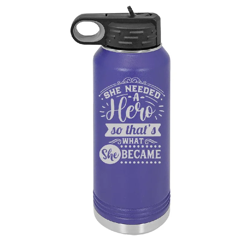 Personalized She Needed A Hero Laser Engraved Water Bottle