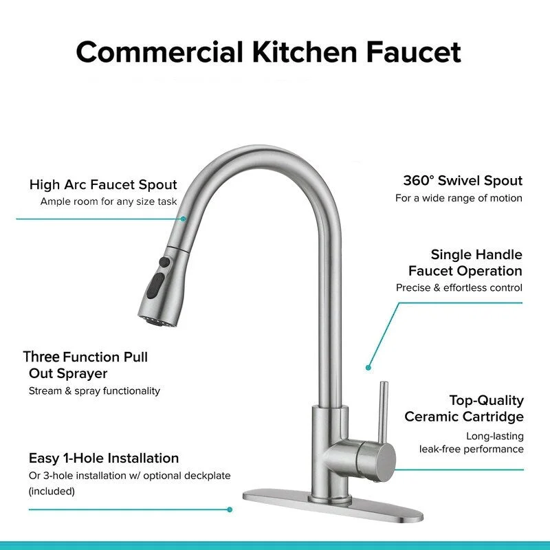 1-Handle Commercial Pulldown Kitchen Faucet