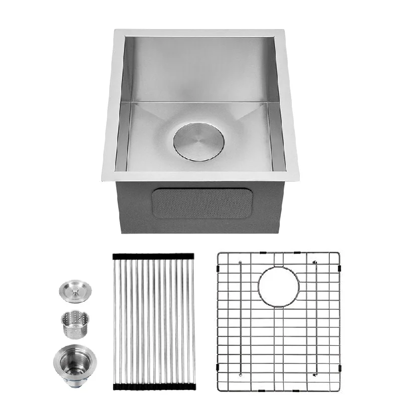 15"x 17" Bar Prep Sink Undermount 18 Gauge Stainless Steel Deep Single Bowl Kitchen Sink RV Sink Basin