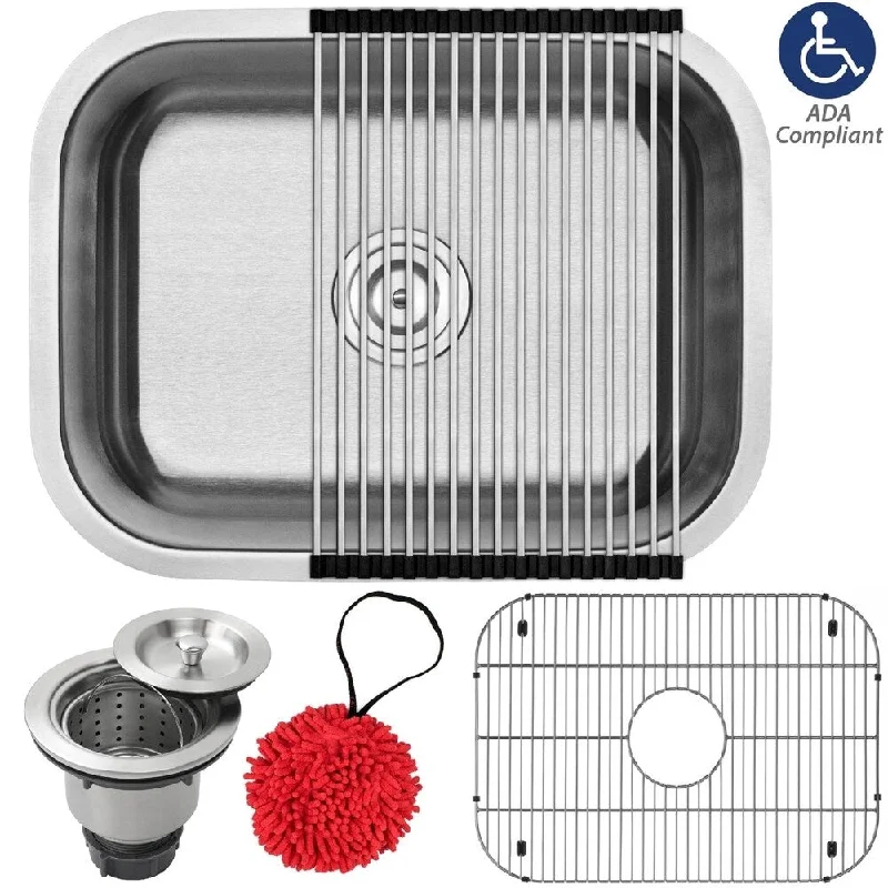 23" Ticor L51 Foster Series ADA Compliant 18-Gauge Stainless Steel Undermount Single Basin Kitchen Sink with Accessories