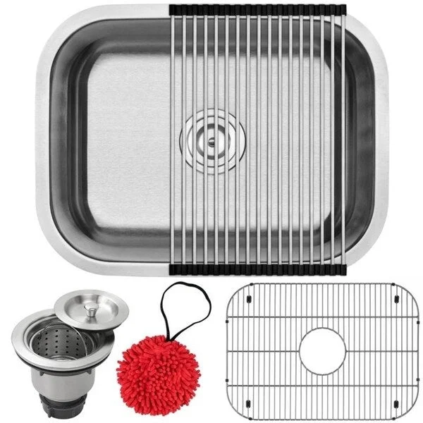 23" Ticor L6 Foster Series 18-Gauge Stainless Steel Undermount Single Basin Kitchen Sink with Accessories - Silver