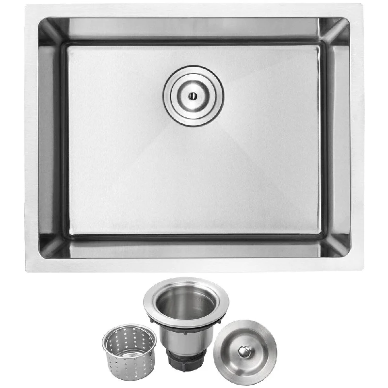 23" Ticor PLZ-10 Arlo Series 18-Gauge Stainless Steel Undermount Single Basin Kitchen Sink - Satin Brushed