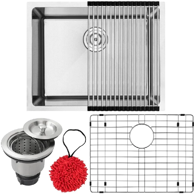 23" Ticor PLZ-10 Arlo Series 18-Gauge Stainless Steel Undermount Single Basin Kitchen Sink with Accessories