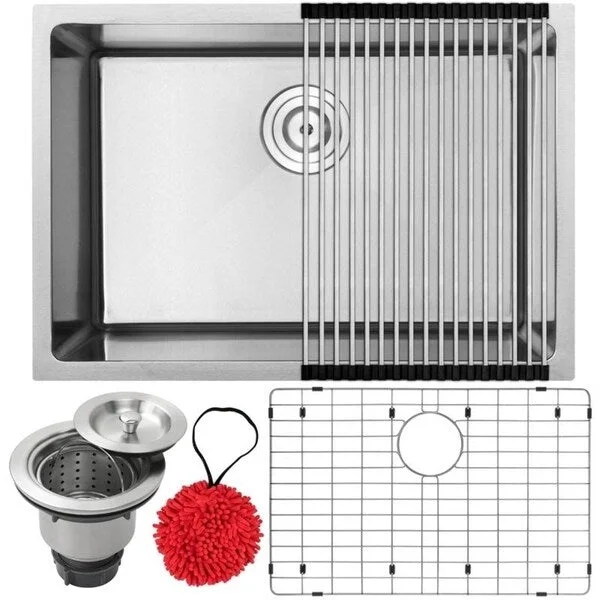 26" Ticor PLZ-23 Arlo Series 18-Gauge Stainless Steel Undermount Single Basin Kitchen Sink with Accessories