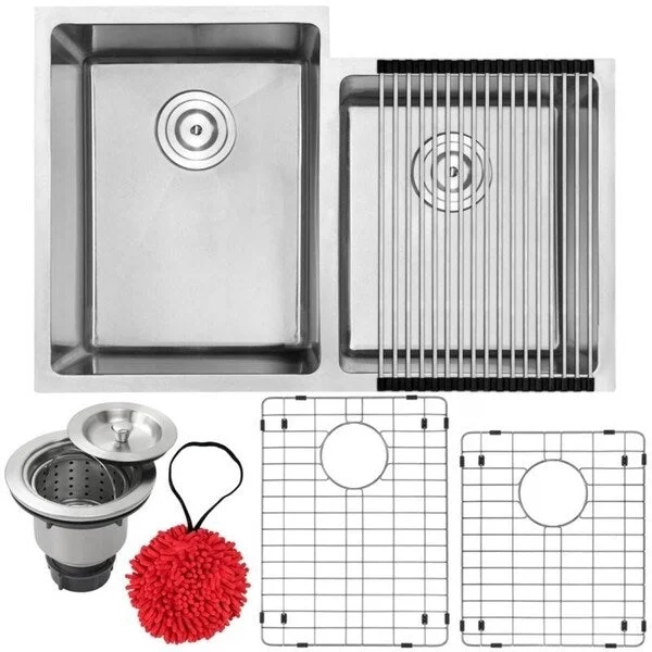 30 1/2" Ticor PLZ-20 Arlo Series 18-Gauge Stainless Steel Undermount Double Basin Kitchen Sink with Accessories