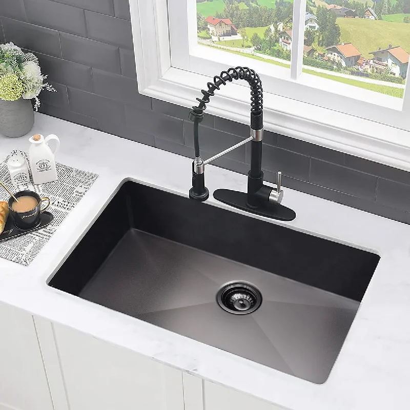 30/32 Inch Undermount Single Bowl 18 Gauge Gunmetal Black Stainless Steel Kitchen Sink Basin