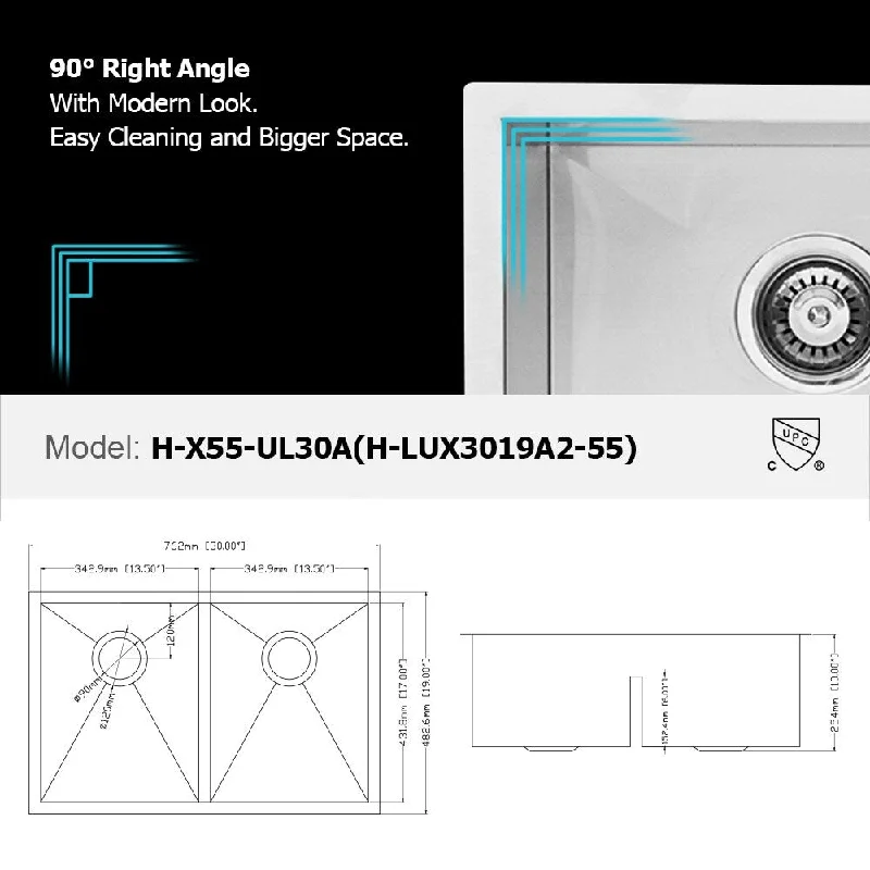 30 Inch Kitchen Sink Undermount Ledge Workstation Low Divide Double Bowl