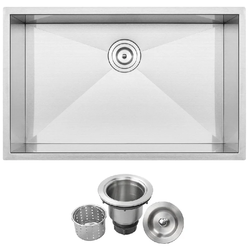 30" Ticor S-3690 Stainless Steel 16 Gauge Single Bowl Undermount Square Kitchen Sink Zero Radius Corners